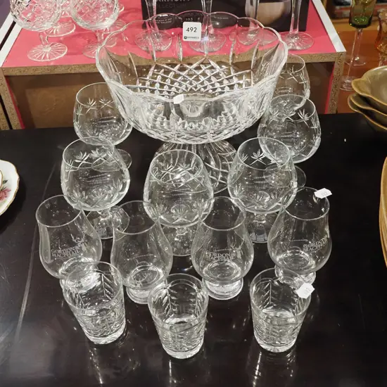 large crystal comport, cut crystal wine glasses, whisky tumblers Comport H185