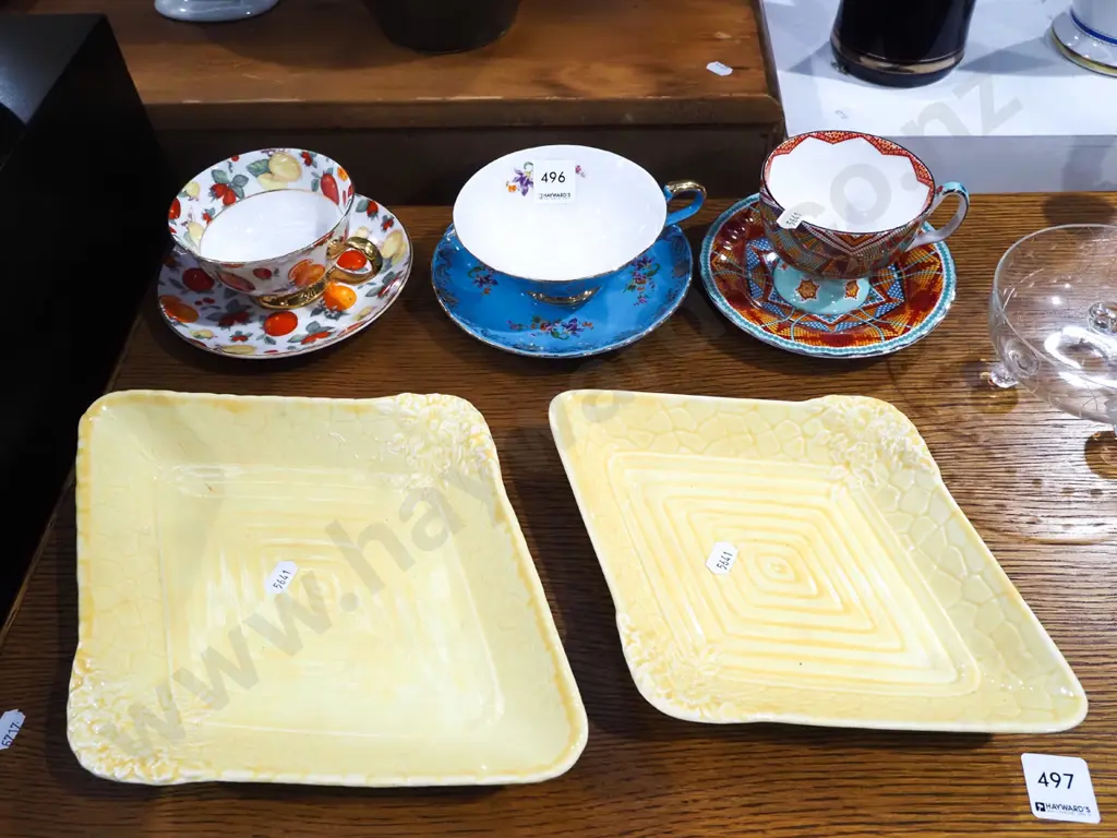 3x cups and saucers, 2x Crown Devon yellow diamond shaped  bowls Image 1++