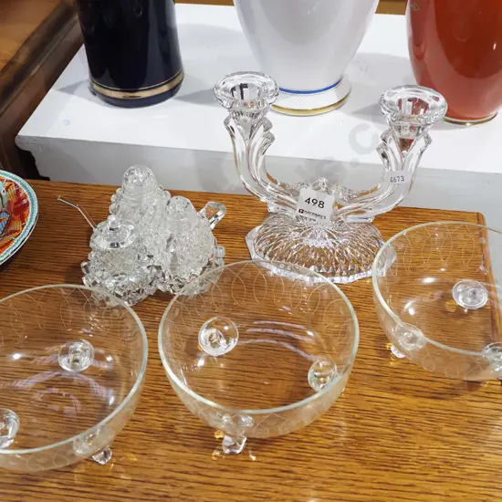 cut crystal candlesticks, footed bowls