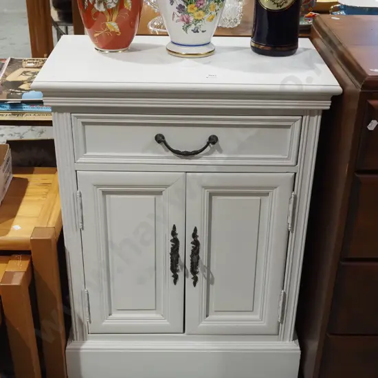 mdf white painted 2 drawer 1 door cupboard H725 W530 D305 - marks to top