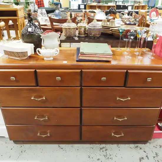 solid rimu mid century 10 drawer lowboy H770 W1230 D420
