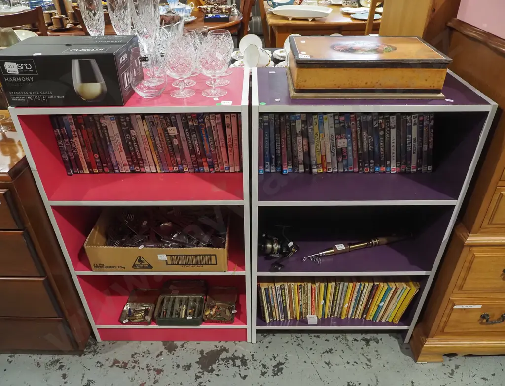 2x melteca bookcase - pink and purple - green dots Each H910 W560 D290 Image 1++
