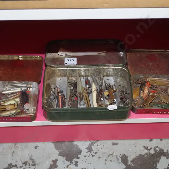 3x tins of various fishing lures