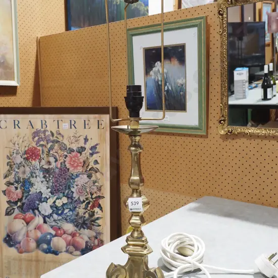 brass table lamp base H550 no shade, wiring needs attention