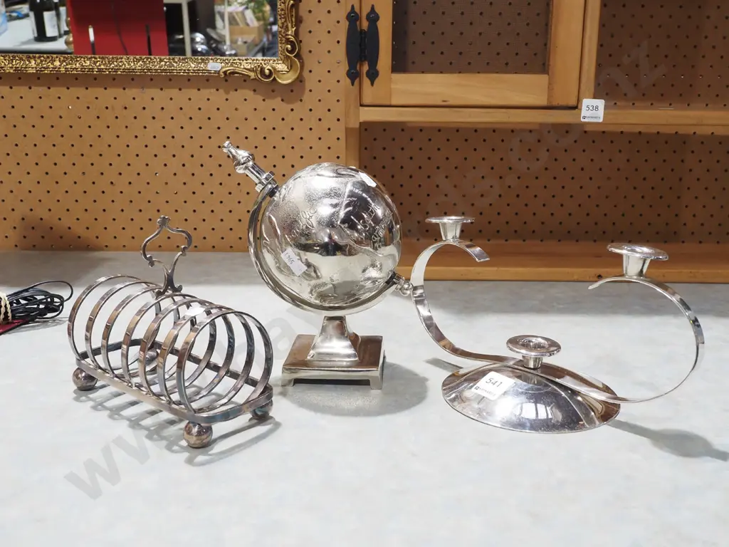 chrome globe, toast rack, candelabra Image 1++