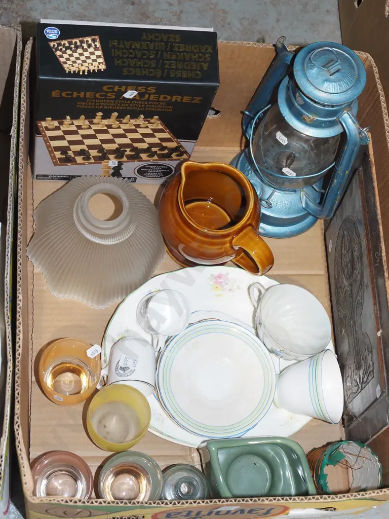 box; hurricane lantern, chess set etc Image 1++