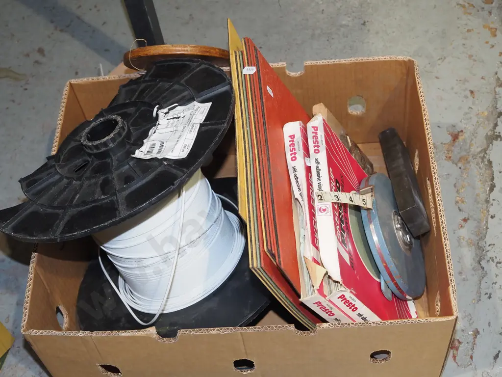 box; electrical cables, vinyl tiles, tape measures etc Image 1++
