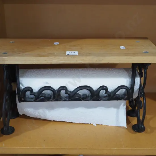 cast iron and wood paper towel dispenser