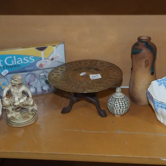 shelf; vase, figurines, bowls etc