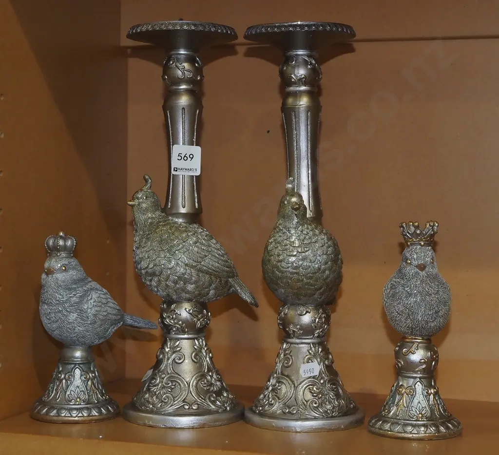 2x bird figurines, 2x bird themed candlesticks Image 1++