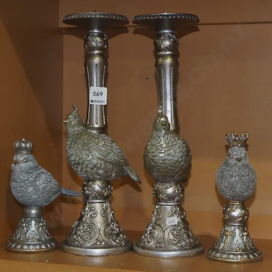 2x bird figurines, 2x bird themed candlesticks