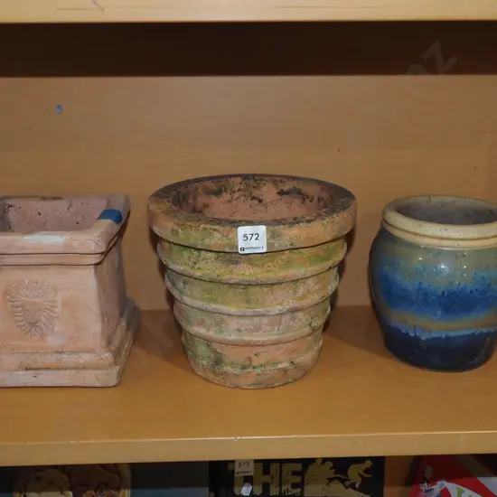 3x terracotta garden planters Tallest H185