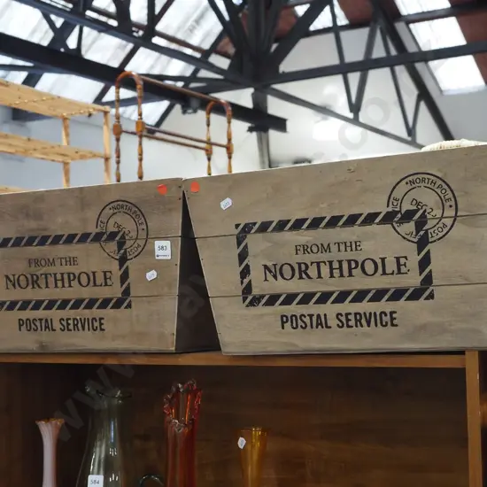 2x santa themed wooden crates