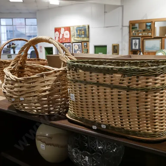 cane and woven plastic baskets