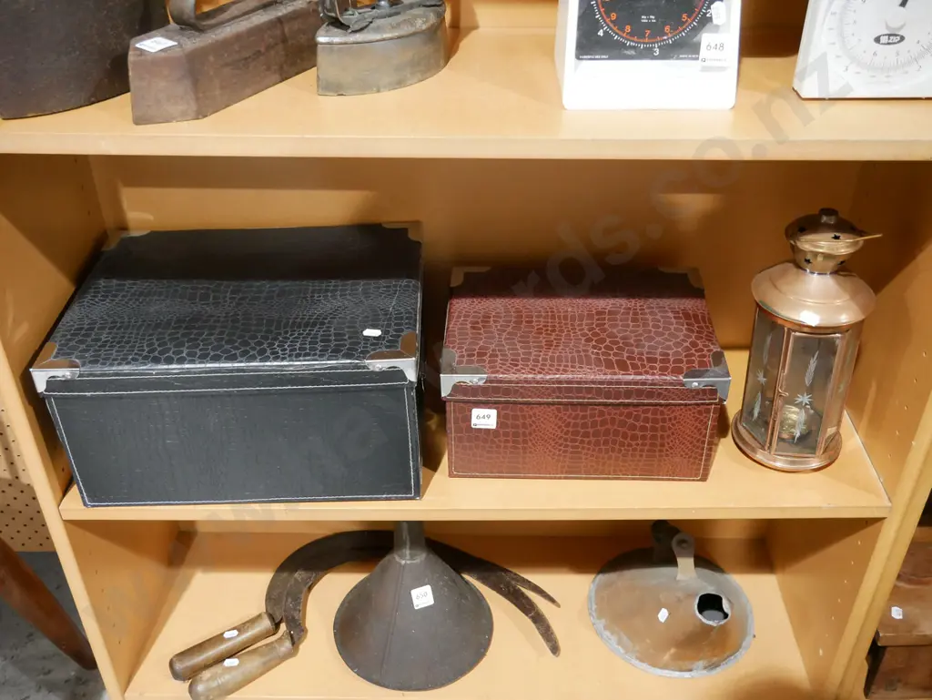 2x faux snakeskin boxes, tea candle lantern Image 1++