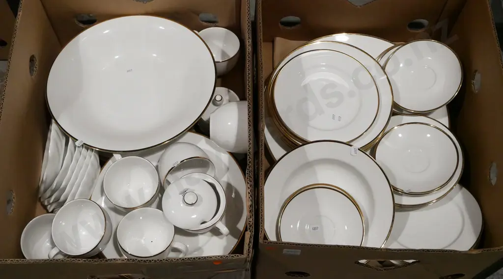 2x boxes of Maxwell William white and gold dinner items - orange dots Image 1++
