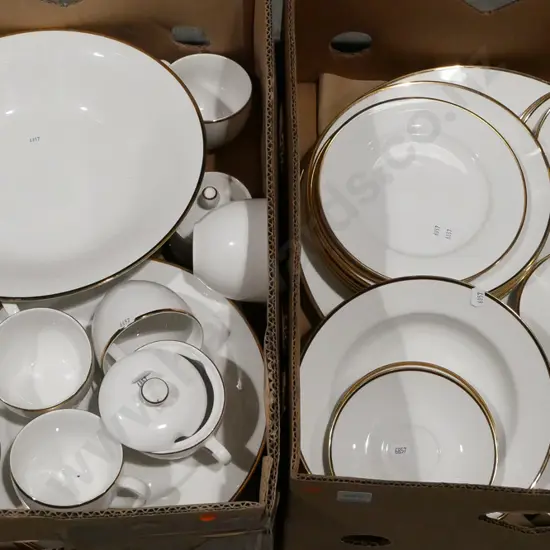 2x boxes of Maxwell William white and gold dinner items - orange dots
