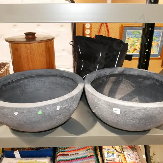 2x composite faux stone bowl garden planters Diam435