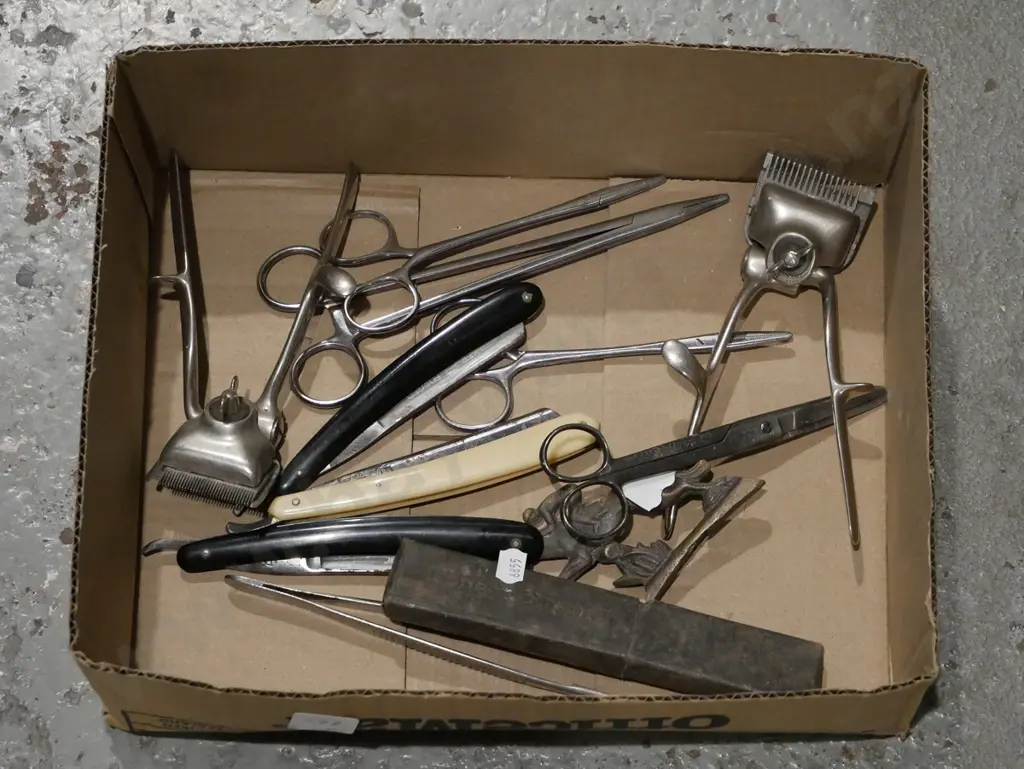 box; cut throat razors, hand clippers, clamp scissors etc Image 1++