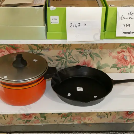 retro enamel pot cast iron fry pan