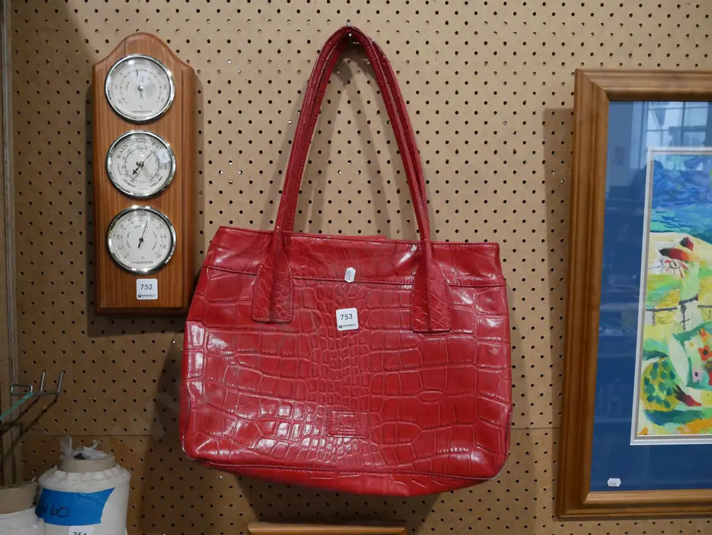 ladies red faux snakeskin bag Image 1++