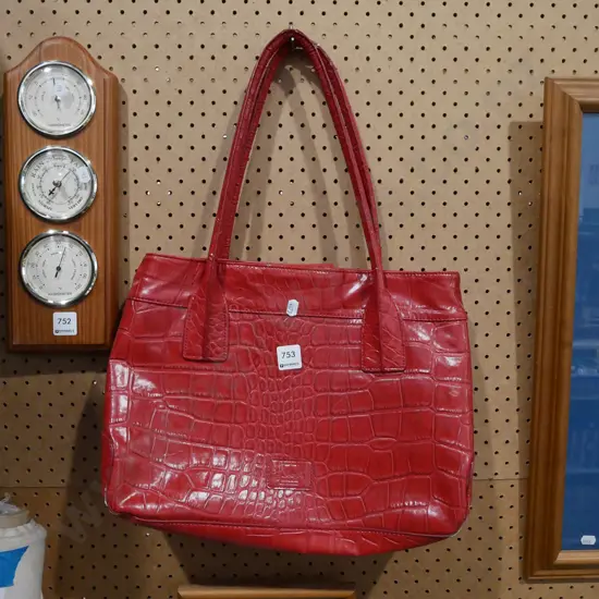 ladies red faux snakeskin bag