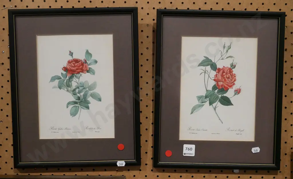 2x framed rose prints- red dots Image 1++