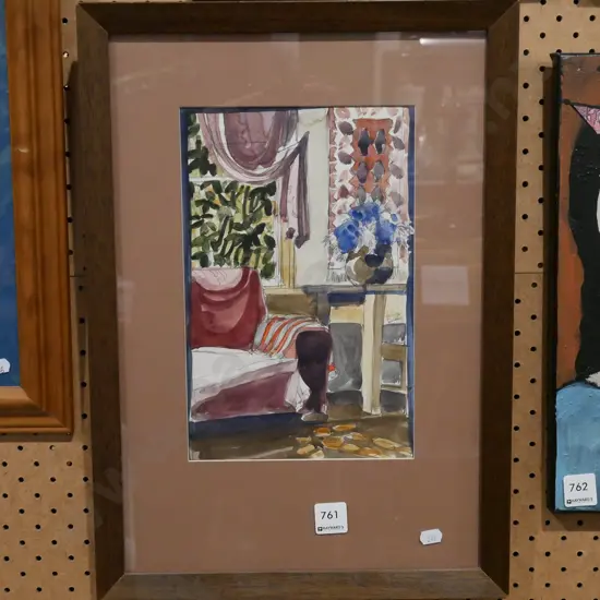 framed pencil and watercolour  - armchair