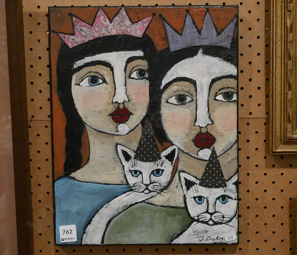 mixed media on boxed canvas - kittens girls Image 1++