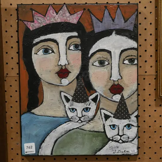 mixed media on boxed canvas - kittens girls