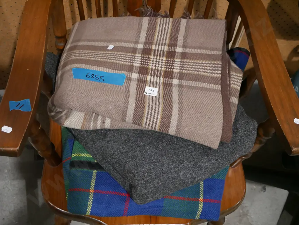 waterproof picnic blanket, charcoal woollen blanket, checked travel rug Image 1++