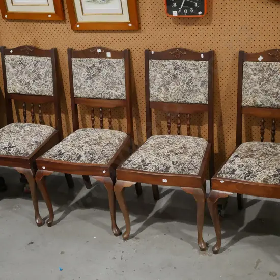 4x mahogany cab leg floral dining chairs