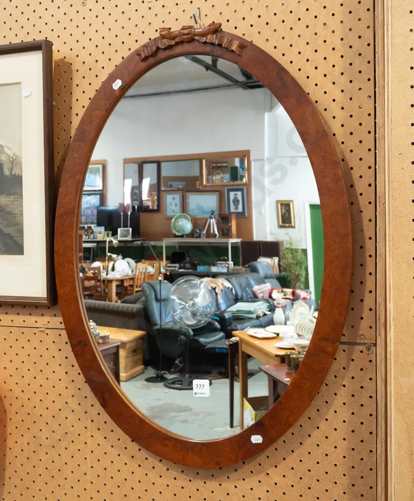 wood framed oval wall mirror H680 Image 1++