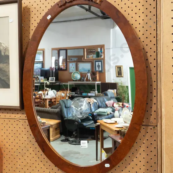 wood framed oval wall mirror H680