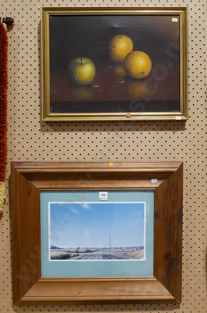 framed oil - still life fruit - damage, framed Grahame Sydney poste print - orange dots Image 1++
