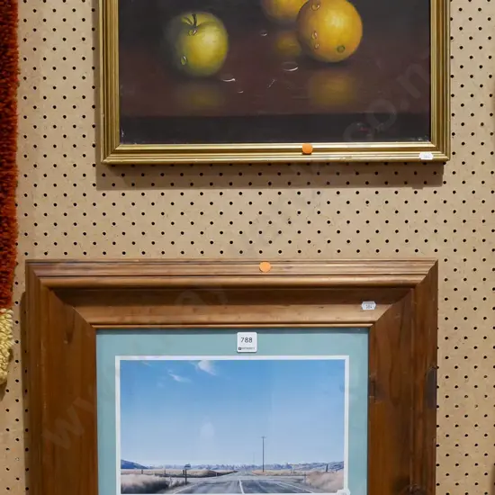 framed oil - still life fruit - damage, framed Grahame Sydney poste print - orange dots