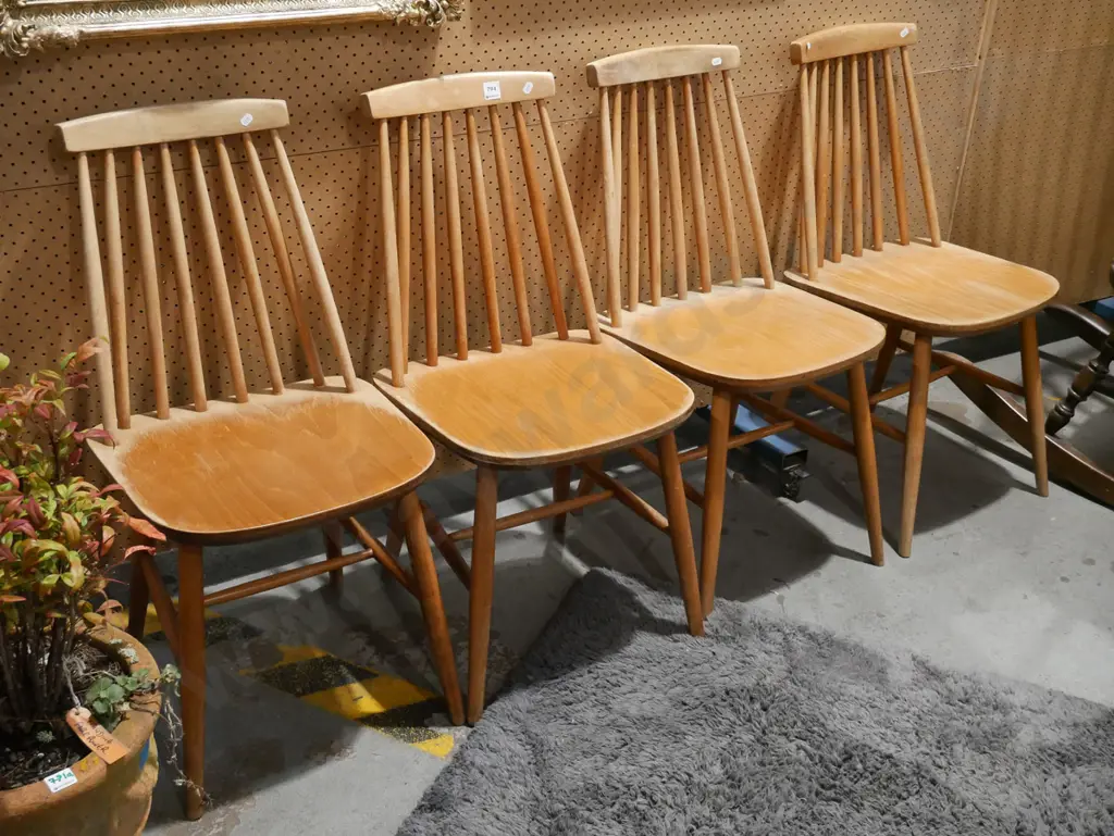 4x mid century spindle back chairs - vacrnish needs attention Image 1++