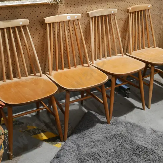 4x mid century spindle back chairs - vacrnish needs attention
