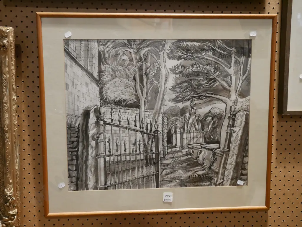 John E Brown '89 - framed ink and pen - churchyard Image 1++