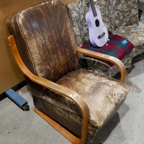 deco bentwood and leather armchair - wear and rips to leather