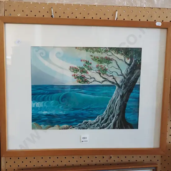 framed print - pohutukawa coastal scene