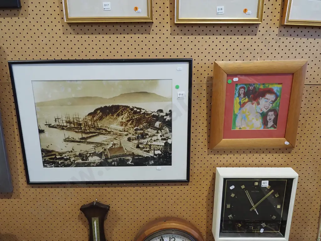 framed print - Port Chalmers, framed watercolour -people -  green dots Image 1++