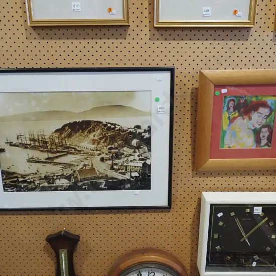 framed print - Port Chalmers, framed watercolour -people -  green dots