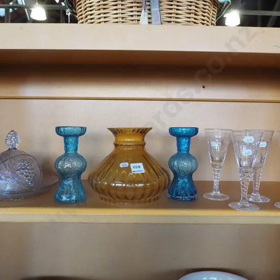 shelf; goblets, light shade, cover dish etc