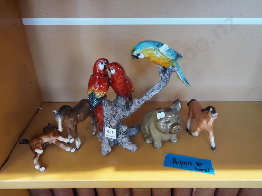 bird, pig, horse figurines  - some repairs Bird H250 Image 1++
