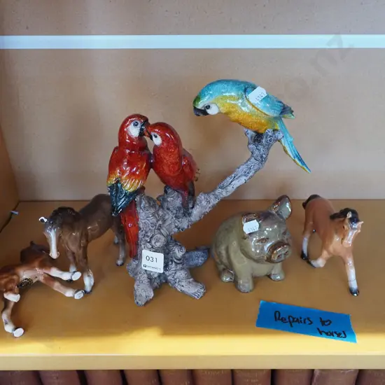 bird, pig, horse figurines  - some repairs Bird H250