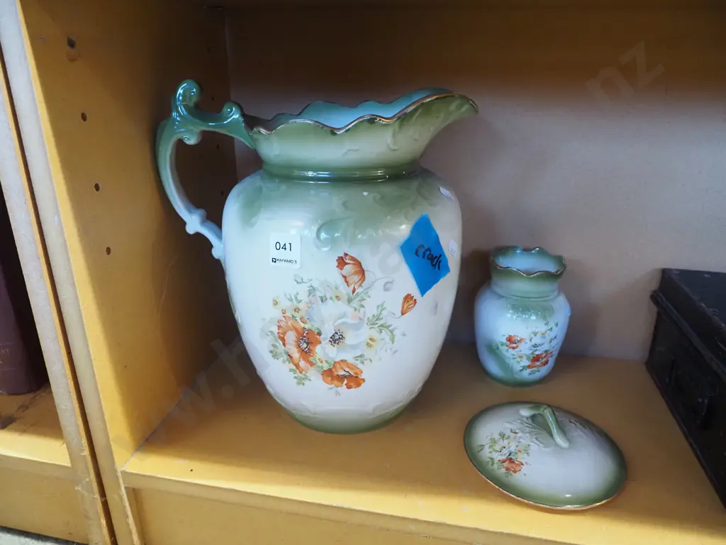 water jug, vase, matching lid - crack to jug H310 Image 1++