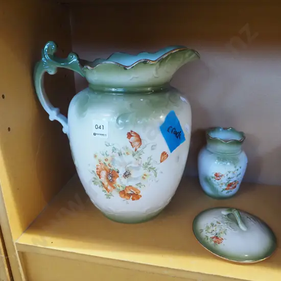 water jug, vase, matching lid - crack to jug H310