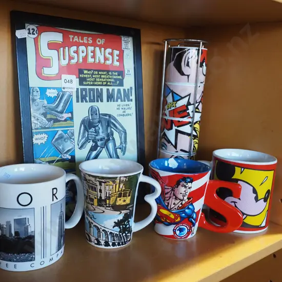 reproduction Ironman print, various tea and coffee cups