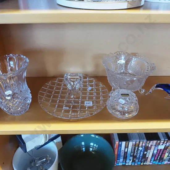 cut crystal bowl, dolphin figurine, vase etc